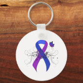 Blauw en Paars lint met vlinder Sleutelhanger (Voorkant)