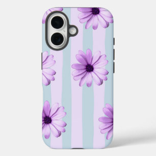 Blauw en paars madeliefjespatroon iPhone 16 hoesje