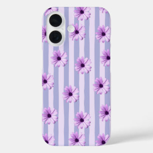 Blauw en paars madeliefjespatroon iPhone 16 hoesje