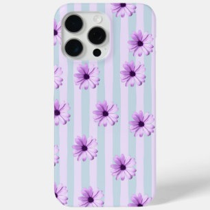 Blauw en paars madeliefjespatroon iPhone 15 pro max hoesje