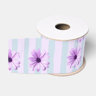 Blauw en paars madeliefjespatroon grosgrain lint