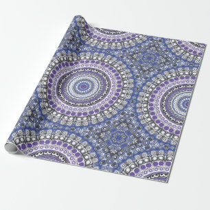 Blauw en Paars Mandala Geometrisch Cirkelpatroon Cadeaupapier