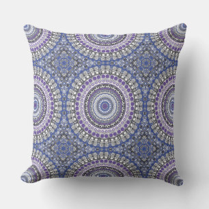 Blauw en Paars Mandala Geometrisch Cirkelpatroon Kussen