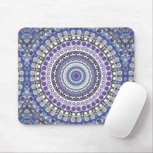 Blauw en Paars Mandala Geometrisch Cirkelpatroon Muismat