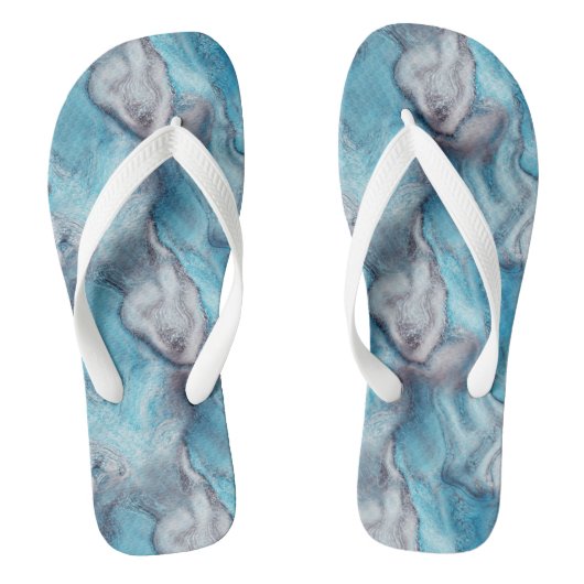blauw en paars marmer wervel abstract teenslippers (Voetbed)