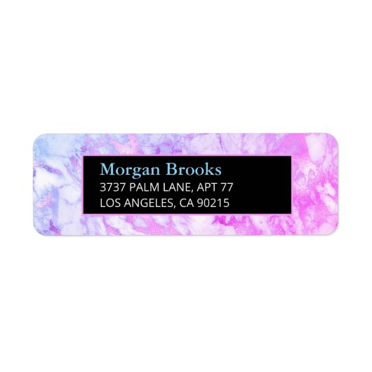 Blauw en Paars marmer, zwart en blauw etiket (Voorkant)