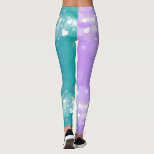 blauw en Paars ombre met hart Leggings (Achterkant)