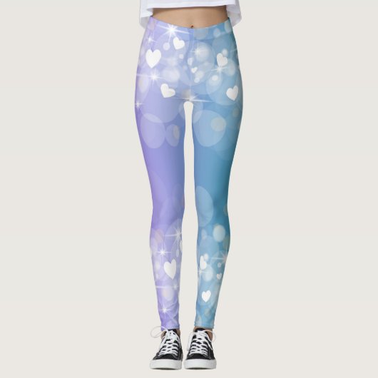 blauw en Paars ombre met hart Leggings (Voorkant)