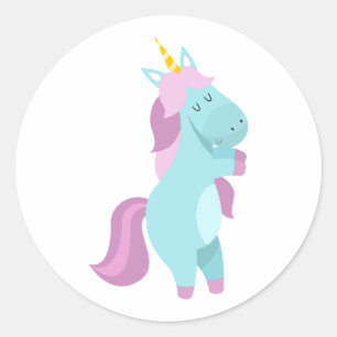 Blauw en Paars pastel Unicorn-ontwerp Ronde Sticker