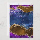 Blauw en Paars Peacock Agate & goudglitter Weddens Kaart (Achterkant)