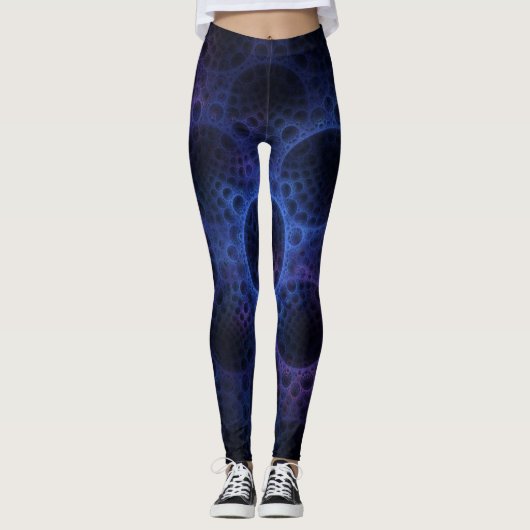 Blauw en Paars poreus patroon Leggings (Voorkant)