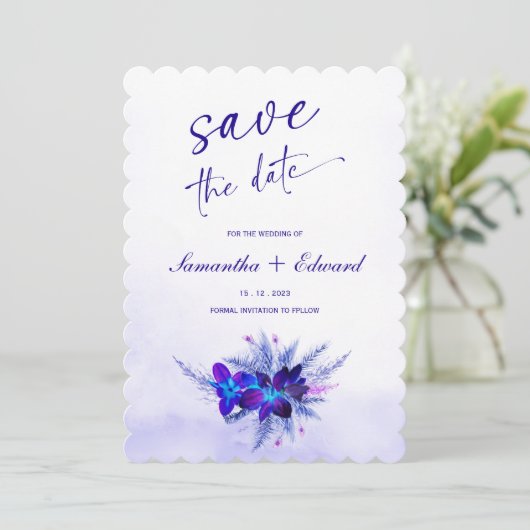 Blauw en Paars Save the Date Kaart Ideeën (Staand voorkant)