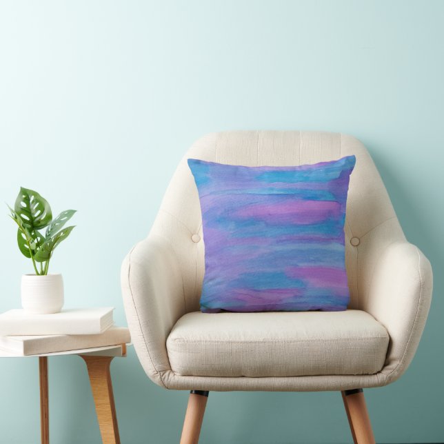 Blauw en Paars Schemer Abstract Kussen (Stoel)