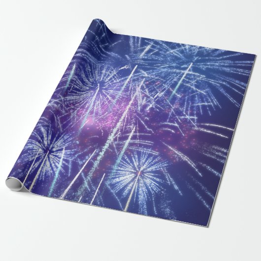 blauw en paars vuurwerk cadeaupapier (Uitgerold)