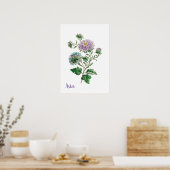 Blauw en Paars Waterverf Botanische Aster Poster (Keuken)