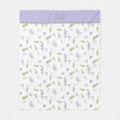 Blauw en Paars Waterverf Wilde Bloem Monogram Fleece Deken (Voorkant)