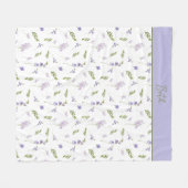 Blauw en Paars Waterverf Wilde Bloem Monogram Fleece Deken (Voorkant (Horizontaal))