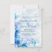 Blauw en Paarse Abstracte Bloemen Bruiloft Kaart (Voorkant)