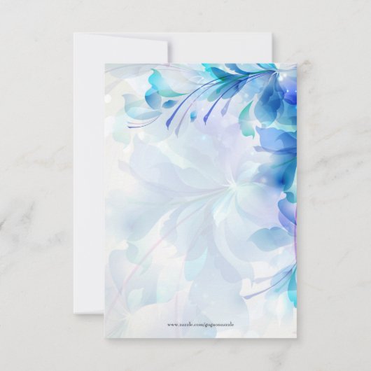 Blauw en Paarse Abstracte Bloemen Bruiloft Kaart (Achterkant)