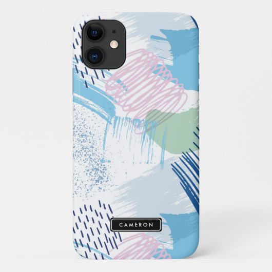 Blauw en Paarse Abstracte Patroon Monogram Case-Mate iPhone Case (Achterkant)