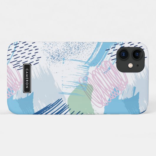 Blauw en Paarse Abstracte Patroon Monogram Case-Mate iPhone Case (Achterkant (horizontaal))