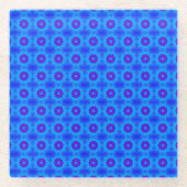Blauw en paarse afrikaanse printpatroon glazen onderzetter (Voorkant)