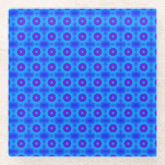 Blauw en paarse afrikaanse printpatroon glazen onderzetter (Voorkant)
