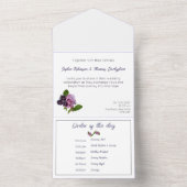 Blauw en paarse bloemen all in one uitnodiging (Binnen)