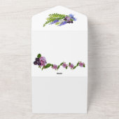 Blauw en paarse bloemen all in one uitnodiging (Buitenkant)