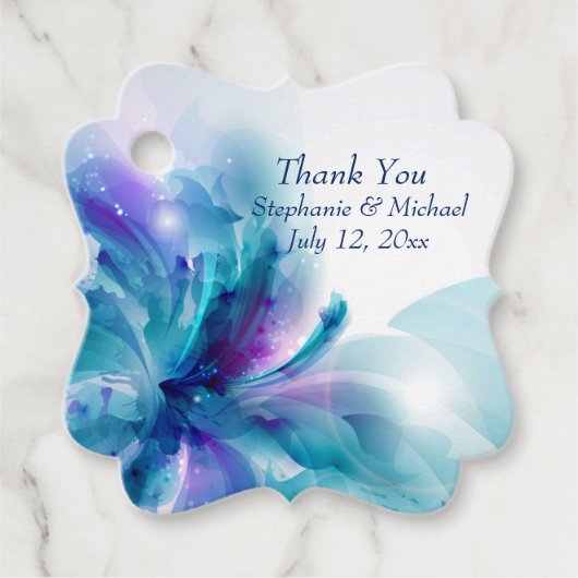 Blauw en Paarse Bloemen Bruiloft Ontwerp Bedankjes Labels (Voorkant)