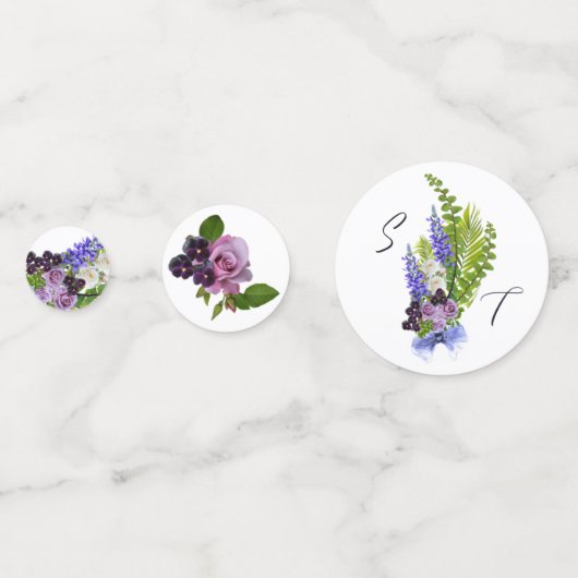 Blauw en paarse bloemen confetti (Voorkanten)