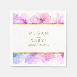 Blauw en Paarse Bloemen Goud Lijst Bruiloft Servetten