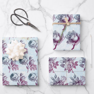 Blauw en Paarse bloemen Inpakpapier Vel