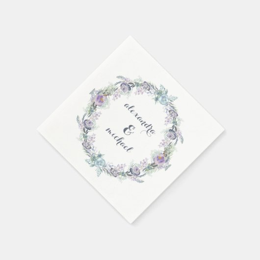 Blauw en Paarse Bloemen Krans Bruiloft Servetten (Hoek)