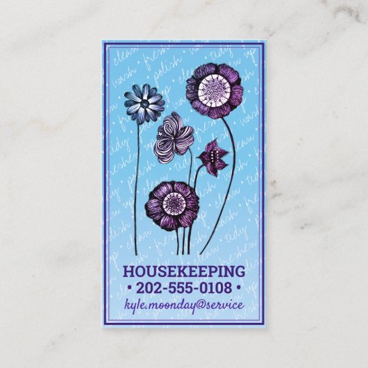 Blauw- en paarse bloemen ❊ Mid- en hanenhouderij Visitekaartje (Achterkant)