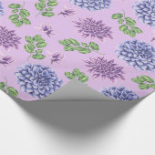 Blauw en paarse bloemen op lavender cadeaupapier (Hoek)