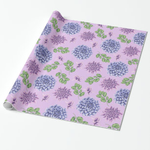 Blauw en paarse bloemen op lavender cadeaupapier