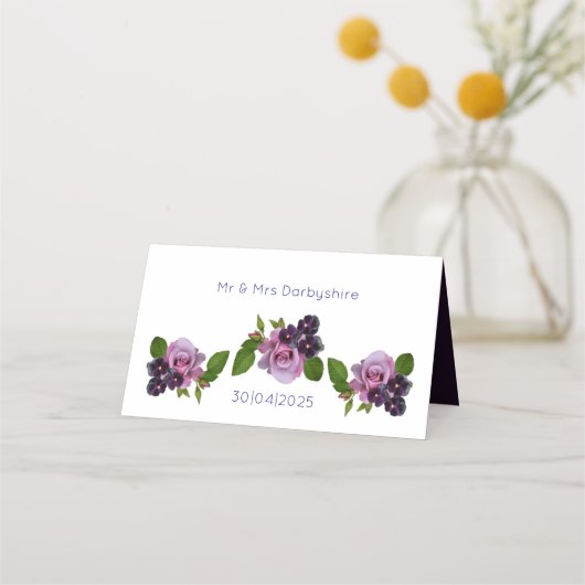 Blauw en paarse bloemen plaatskaartje (Achterkant)