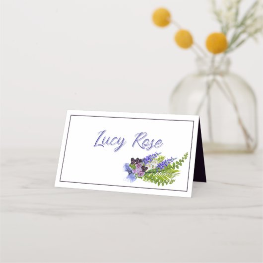 Blauw en paarse bloemen plaatskaartje (Voorkant)