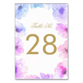 Blauw en Paarse Bloemen Tafel Nummer Kaart (Achterkant)