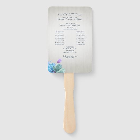 Blauw en Paarse Bloemen Trouwprogramma Fan Handwaaier (Achterkant)