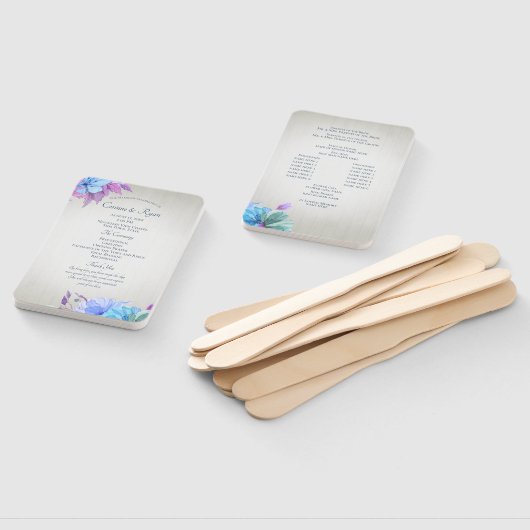 Blauw en Paarse Bloemen Trouwprogramma Fan Handwaaier (Niet-gemonteerd)