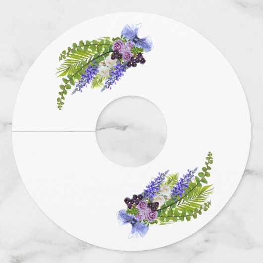 Blauw en paarse bloemen wijnglaslabel (Voorkant)