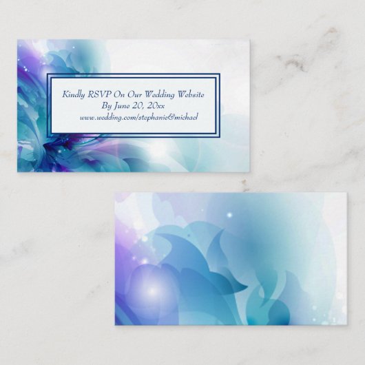 Blauw en Paarse Bloemenbruiloft RSVP Informatiekaartje (Voorkant / Achterkant)