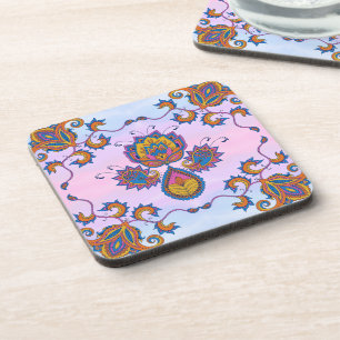 Blauw en Paarse Bloemenkunst, Mehndi Blue Bliss Bier Onderzetter