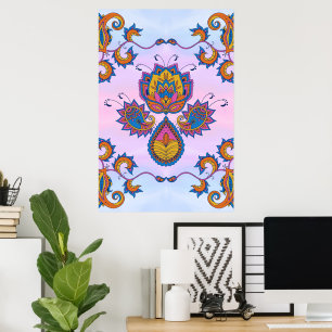 Blauw en Paarse Bloemenkunst, Mehndi Blue Bliss Poster