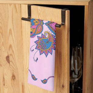 Blauw en Paarse Bloemenkunst, Mehndi Blue Bliss Theedoek