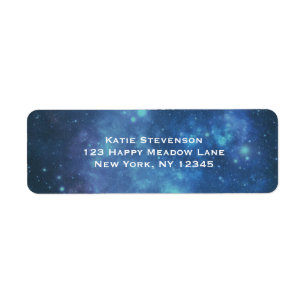 Blauw en Paarse Cosmic Space Afbeelding Etiket
