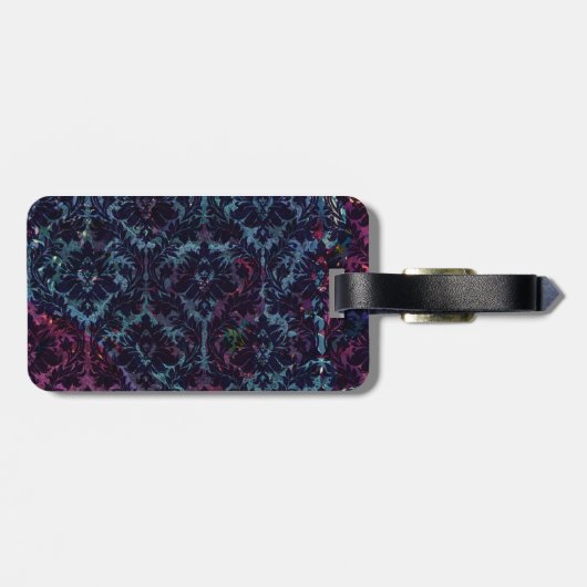 Blauw en paarse Damask Bagagelabel (Achterkant horizontaal)