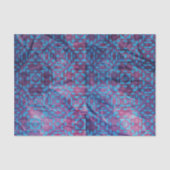 Blauw en Paarse damast patroon op verfrommelde tex Tissuepapier (Voorkant)